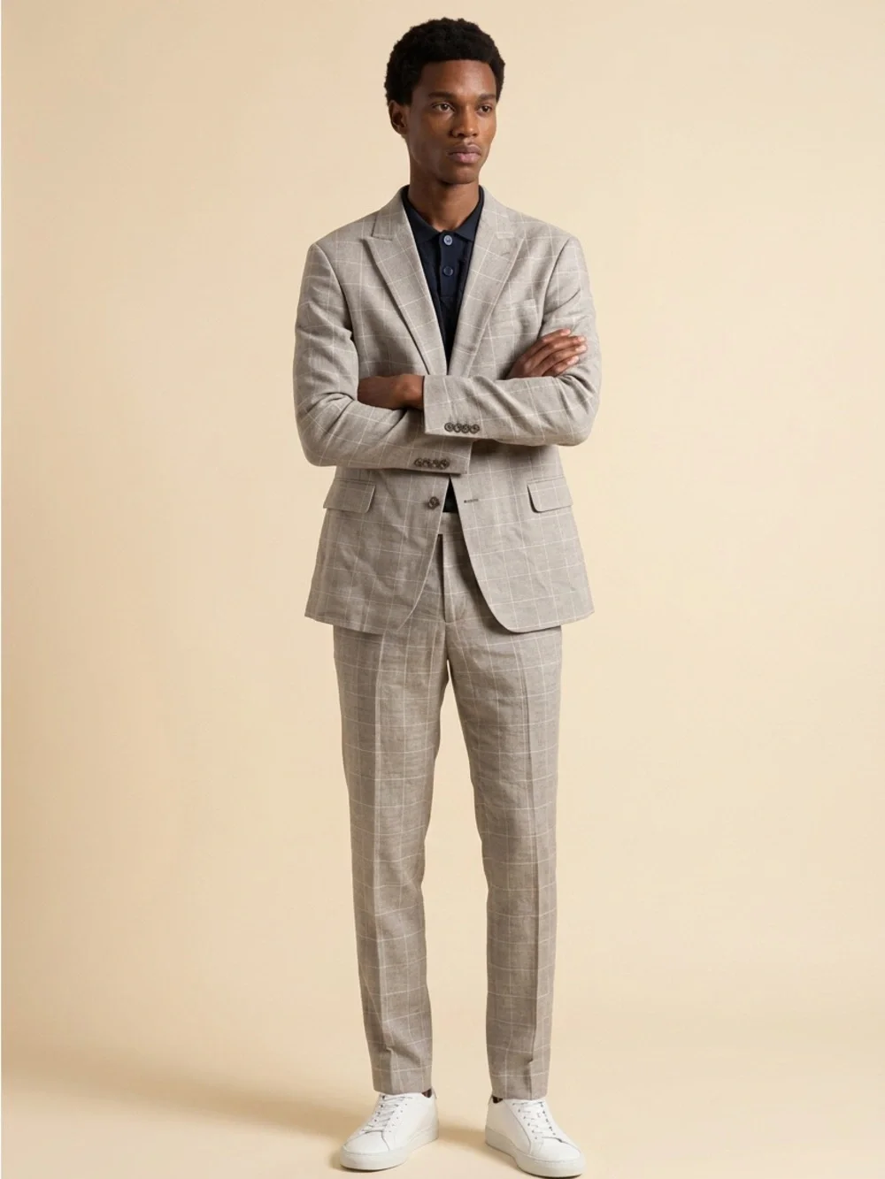 Men's Light Gray Windowpane Suit Jacket